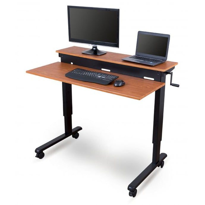 Crank Adjustable Sit to Stand Two-Tier Desk with Steel Frame - Older But Stronger